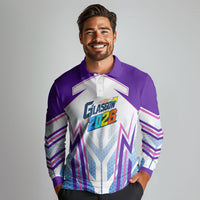 Glasgow 2026 Long Sleeve Polo Shirt Scotland Dynamic Geometric Athlete Graphic Art