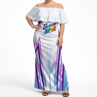 Glasgow 2026 Off Shoulder Maxi Dress Scotland Dynamic Geometric Athlete Graphic Art