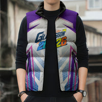 Glasgow 2026 Sleeveless Puffer Jacket Scotland Dynamic Geometric Athlete Graphic Art