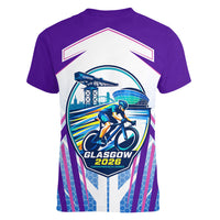 Glasgow 2026 Women V-Neck T-Shirt Scotland Dynamic Geometric Athlete Graphic Art