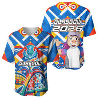 Glasgow 2026 Scotland Baseball Jersey Thistle Vibrant Tartan Cartoon Character