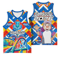 Glasgow 2026 Scotland Basketball Jersey Thistle Vibrant Tartan Cartoon Character