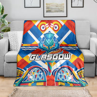 Glasgow 2026 Scotland Blanket Thistle Vibrant Tartan Cartoon Character