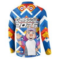 Glasgow 2026 Scotland Button Sweatshirt Thistle Vibrant Tartan Cartoon Character