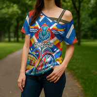 Glasgow 2026 Scotland Cross Shoulder Shirt Thistle Vibrant Tartan Cartoon Character