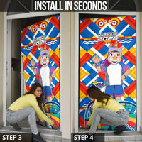 Glasgow 2026 Scotland Door Cover Thistle Vibrant Tartan Cartoon Character