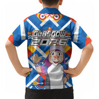 Glasgow 2026 Scotland Kid Hawaiian Shirt Thistle Vibrant Tartan Cartoon Character