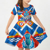 Glasgow 2026 Scotland Kid Short Sleeve Dress Thistle Vibrant Tartan Cartoon Character