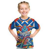 Glasgow 2026 Scotland Kid T Shirt Thistle Vibrant Tartan Cartoon Character