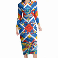 Glasgow 2026 Scotland Long Sleeve Bodycon Dress Thistle Vibrant Tartan Cartoon Character