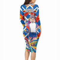 Glasgow 2026 Scotland Long Sleeve Bodycon Dress Thistle Vibrant Tartan Cartoon Character