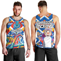 Glasgow 2026 Scotland Men Tank Top Thistle Vibrant Tartan Cartoon Character