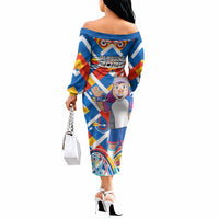 Glasgow 2026 Scotland Off The Shoulder Long Sleeve Dress Thistle Vibrant Tartan Cartoon Character