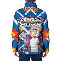 Glasgow 2026 Scotland Padded Jacket Thistle Vibrant Tartan Cartoon Character