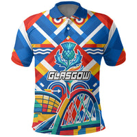 Glasgow 2026 Scotland Polo Shirt Thistle Vibrant Tartan Cartoon Character