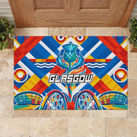 Glasgow 2026 Scotland Rubber Doormat Thistle Vibrant Tartan Cartoon Character