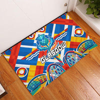 Glasgow 2026 Scotland Rubber Doormat Thistle Vibrant Tartan Cartoon Character