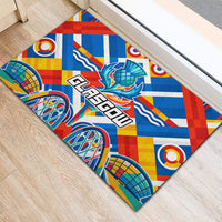 Glasgow 2026 Scotland Rubber Doormat Thistle Vibrant Tartan Cartoon Character