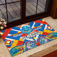 Glasgow 2026 Scotland Rubber Doormat Thistle Vibrant Tartan Cartoon Character