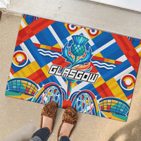 Glasgow 2026 Scotland Rubber Doormat Thistle Vibrant Tartan Cartoon Character