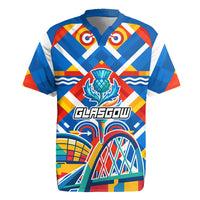 Glasgow 2026 Scotland Rugby Jersey Thistle Vibrant Tartan Cartoon Character