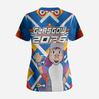 Glasgow 2026 Scotland Scrub Top Thistle Vibrant Tartan Cartoon Character