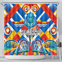 Glasgow 2026 Scotland Shower Curtain Thistle Vibrant Tartan Cartoon Character