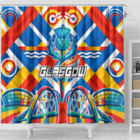 Glasgow 2026 Scotland Shower Curtain Thistle Vibrant Tartan Cartoon Character