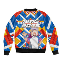 Glasgow 2026 Scotland Sleeve Zip Bomber Jacket Thistle Vibrant Tartan Cartoon Character