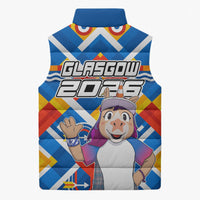 Glasgow 2026 Scotland Sleeveless Puffer Jacket Thistle Vibrant Tartan Cartoon Character