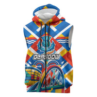 Glasgow 2026 Scotland Sleeveless Zip Hoodie Thistle Vibrant Tartan Cartoon Character