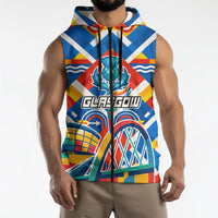 Glasgow 2026 Scotland Sleeveless Zip Hoodie Thistle Vibrant Tartan Cartoon Character