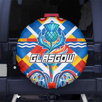 Glasgow 2026 Scotland Spare Tire Cover Thistle Vibrant Tartan Cartoon Character