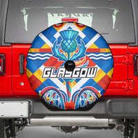Glasgow 2026 Scotland Spare Tire Cover Thistle Vibrant Tartan Cartoon Character