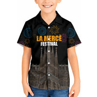 La Merce Festival Barcelona Kid Hawaiian Shirt Catalan Tradition Celebration Sagrada Familia Fireworks Art