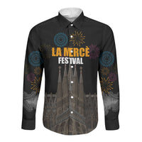 La Merce Festival Barcelona Long Sleeve Button Shirt Catalan Tradition Celebration Sagrada Familia Fireworks Art