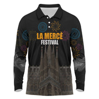 La Merce Festival Barcelona Long Sleeve Polo Shirt Catalan Tradition Celebration Sagrada Familia Fireworks Art