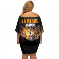 La Merce Festival Barcelona Off Shoulder Short Dress Catalan Tradition Celebration Sagrada Familia Fireworks Art