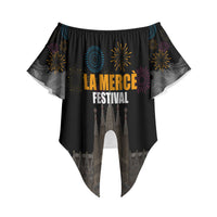 La Merce Festival Barcelona Off Shoulder Wrap Waist Top Catalan Tradition Celebration Sagrada Familia Fireworks Art