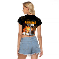 La Merce Festival Barcelona Raglan Cropped T Shirt Catalan Tradition Celebration Sagrada Familia Fireworks Art