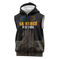 La Merce Festival Barcelona Sleeveless Zip Hoodie Catalan Tradition Celebration Sagrada Familia Fireworks Art