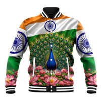 India Flag Peacock Baseball Jacket Vibrant Cultural Indian Taj Mahal Lotus