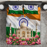 India Flag Peacock Bedding Set Vibrant Cultural Indian Taj Mahal Lotus