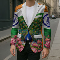 India Flag Peacock Blazer Vibrant Cultural Indian Taj Mahal Lotus