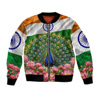 India Flag Peacock Bomber Jacket Vibrant Cultural Indian Taj Mahal Lotus