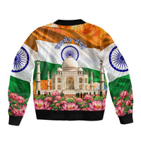 India Flag Peacock Bomber Jacket Vibrant Cultural Indian Taj Mahal Lotus