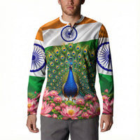 India Flag Peacock Button Sweatshirt Vibrant Cultural Indian Taj Mahal Lotus