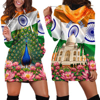 India Flag Peacock Hoodie Dress Vibrant Cultural Indian Taj Mahal Lotus