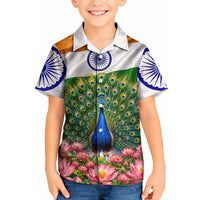 India Flag Peacock Kid Hawaiian Shirt Vibrant Cultural Indian Taj Mahal Lotus