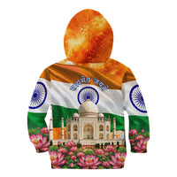 India Flag Peacock Kid Hoodie Vibrant Cultural Indian Taj Mahal Lotus